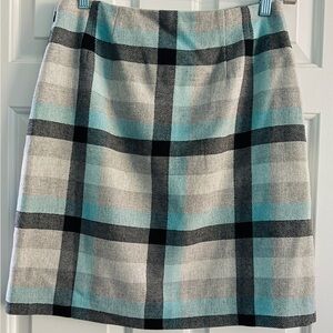 Talbots Plaid Wool Knee Length Women's Skirt in Black, Gray and Light Green